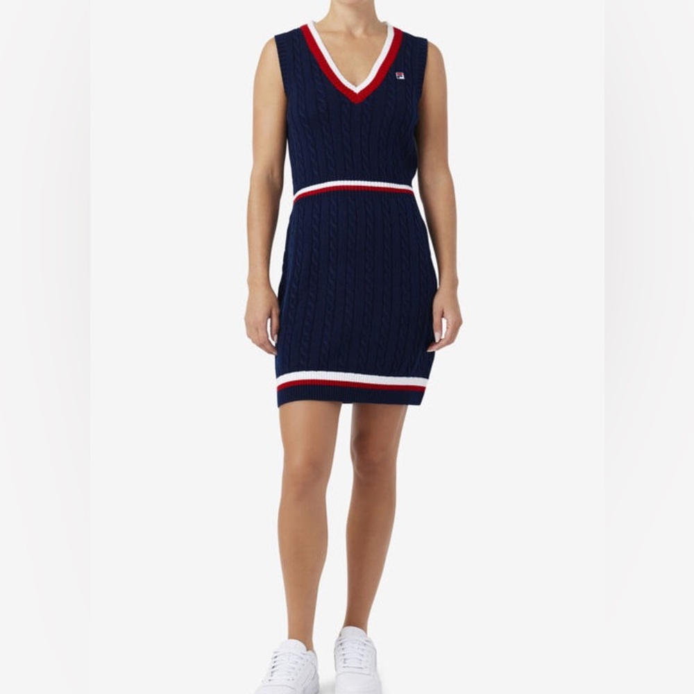 Fila’s Darian Sweater Knit Dress Navy/Red/White XS - Picture 2 of 11